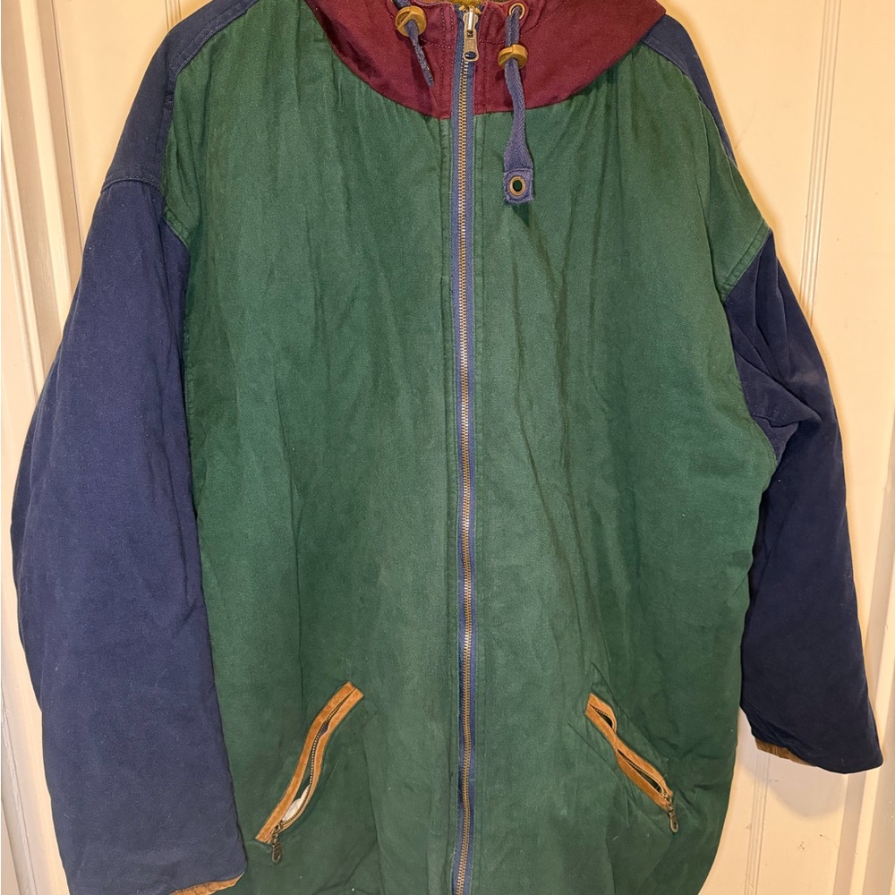 Colorblock Hooded Jacket Reversible retro 90s 80s men warm unique